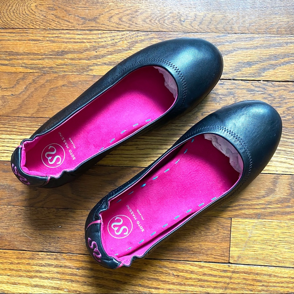 Soto Massini Milano black round toe cushioned insole comfort ballet flats size 9